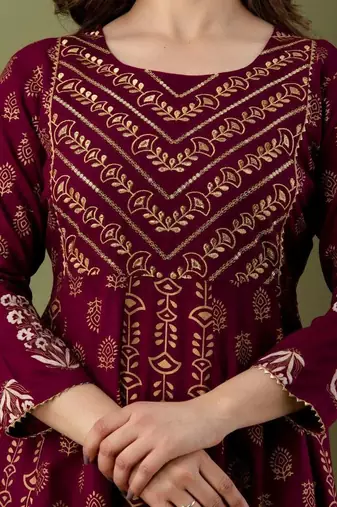 Ethnic Motifs Printed Gotta Patti A-Line Kurti & Sharara With Dupatta