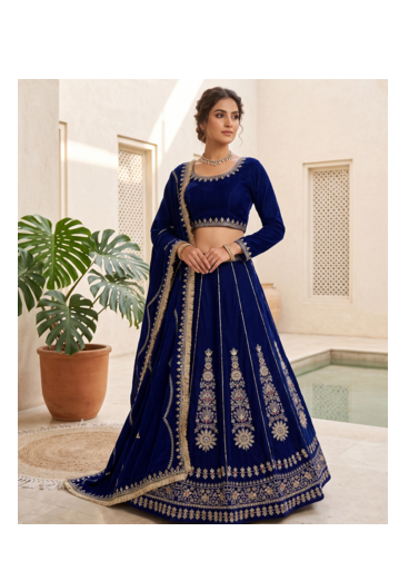Royal blue embroidered lehenga choli set with dupatta for women 1