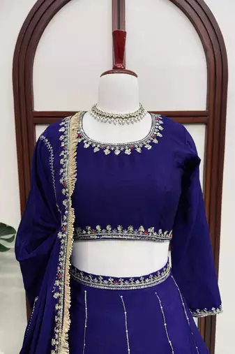 Royal blue embroidered lehenga choli set with dupatta for women