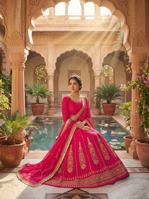 Rani pink embroidered lehenga choli set with dupatta for women 2