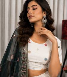 White Embroidery and sequins Aari mirror Silk Blend Lahenga Choli Set