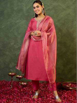 Women Ethnic Motifs Regular Thread Work Kurta with Trousers & With Dupatta 1