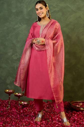 Women Ethnic Motifs Regular Thread Work Kurta with Trousers & With Dupatta
