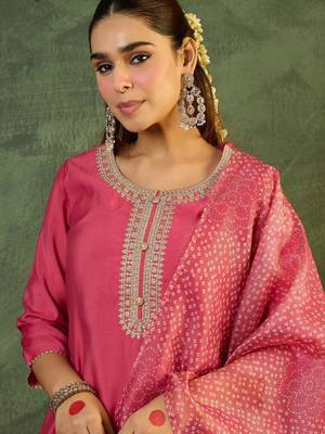 Women Ethnic Motifs Regular Thread Work Kurta with Trousers & With Dupatta 2