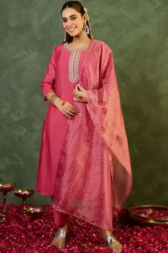 Women Ethnic Motifs Regular Thread Work Kurta with Trousers & With Dupatta