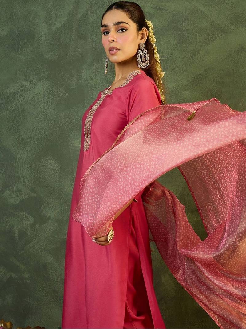 Women Ethnic Motifs Regular Thread Work Kurta with Trousers & With Dupatta