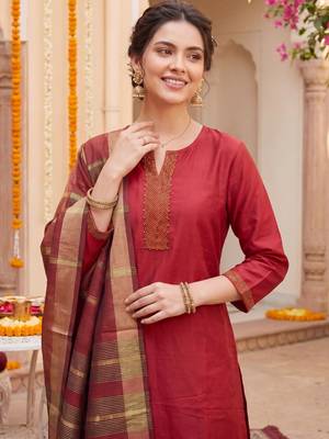 Women Ethnic Motifs Regular Thread Work Kurta with Trousers & With Dupatta 2