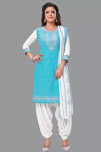 Light-blue printed rayon salwar