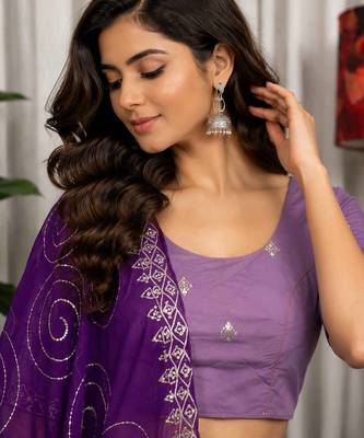 Lavender Embroidery and sequins Aari mirror Silk Blend Lahenga Choli Set 2