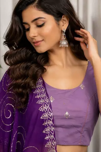 Lavender Embroidery and sequins Aari mirror Silk Blend Lahenga Choli Set