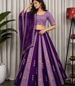 Lavender Embroidery and sequins Aari mirror Silk Blend Lahenga Choli Set