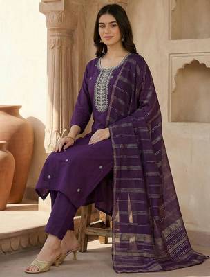 Women Ethnic Motifs Embroidered Regular Thread Work Kurta with Trousers & With Dupatta 1