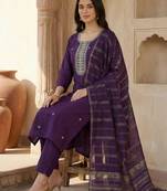 Women Ethnic Motifs Embroidered Regular Thread Work Kurta with Trousers & With Dupatta