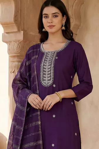 Women Ethnic Motifs Embroidered Regular Thread Work Kurta with Trousers & With Dupatta