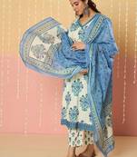 Women Floral Printed Regular Pure Cotton Kurta with Trousers & With Dupatta