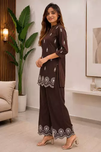 Elegant embroidered daily wear cotton co-ord set for women