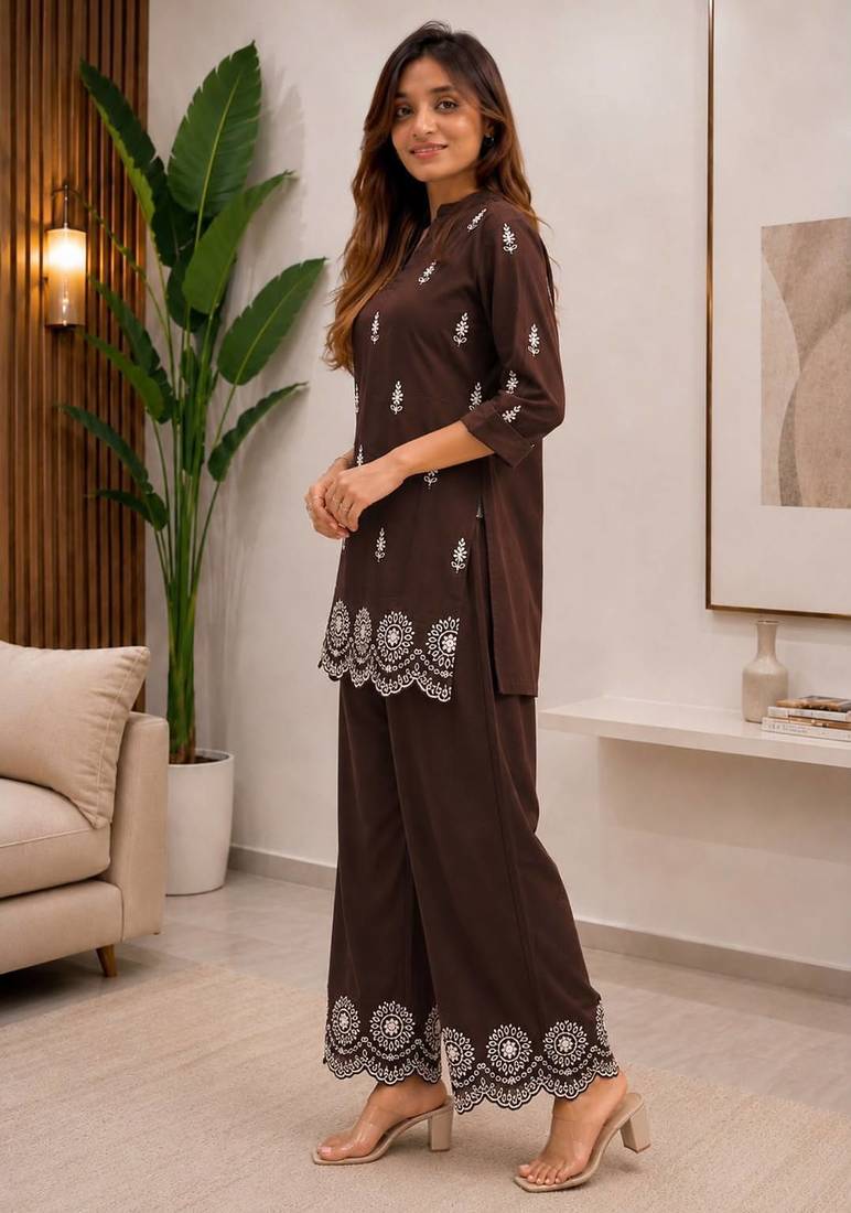 Elegant embroidered daily wear cotton co-ord set for women