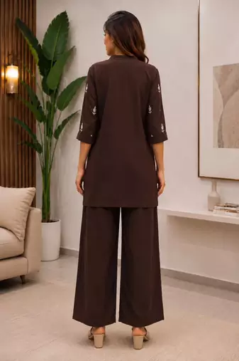 Elegant embroidered daily wear cotton co-ord set for women
