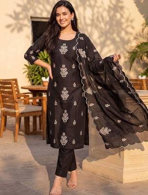 Women Ethnic Motifs Embroidered Regular Thread Work Kurta with Trousers & With Dupatta 1