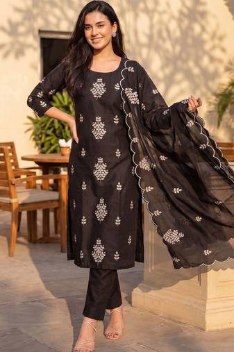 Women Ethnic Motifs Embroidered Regular Thread Work Kurta with Trousers & With Dupatta