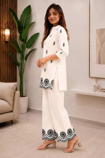 Elegant embroidered daily wear cotton co-ord set for women