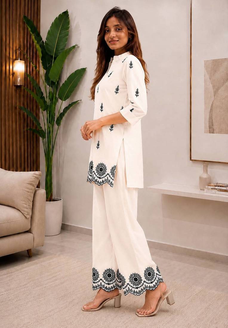 Elegant embroidered daily wear cotton co-ord set for women