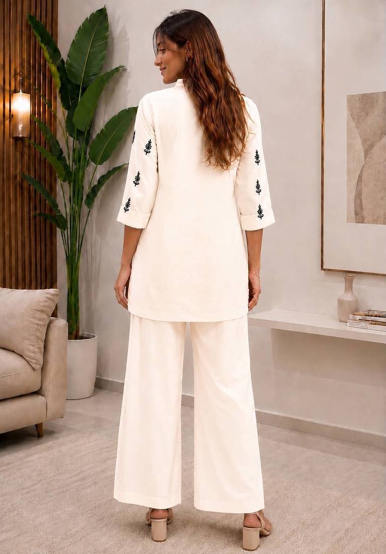 Elegant embroidered daily wear cotton co-ord set for women
