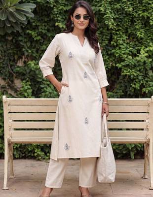 Women Ethnic Motifs Embroidered Regular Thread Work Pure Cotton Kurta with Palazzos 1