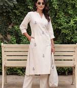 Women Ethnic Motifs Embroidered Regular Thread Work Pure Cotton Kurta with Palazzos