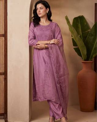 Women Ethnic Motifs Embroidered Regular Thread Work Kurta with Trousers & With Dupatta 1