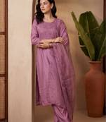 Women Ethnic Motifs Embroidered Regular Thread Work Kurta with Trousers & With Dupatta