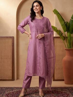 Women Ethnic Motifs Embroidered Regular Thread Work Kurta with Trousers & With Dupatta 6