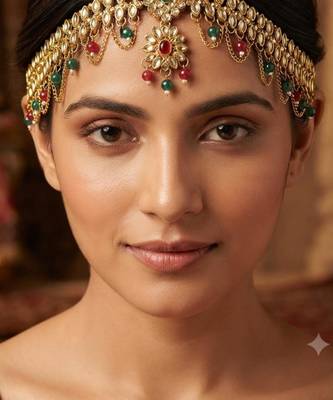 Kundan & agate stone maang tikka | gold plated 1