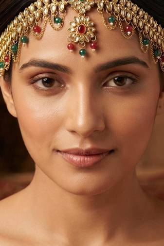 multicolor color kundan & agate stone maang tikka | gold plated