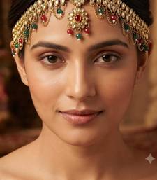 multicolor color kundan & agate stone maang tikka | gold plated