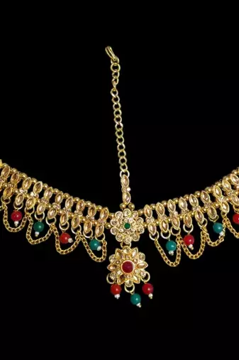 Kundan & agate stone maang tikka | gold plated