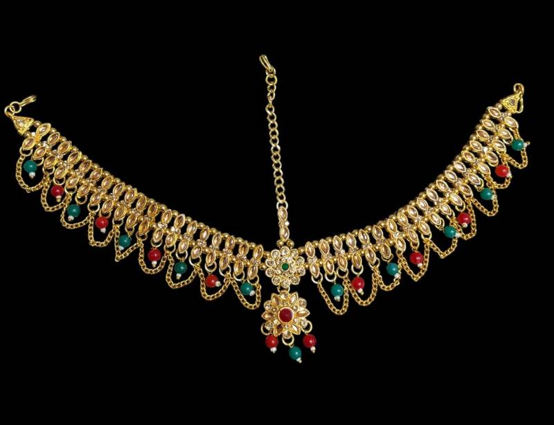 Kundan & agate stone maang tikka | gold plated