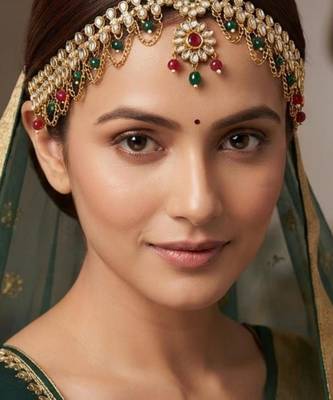 multicolor color kundan & agate stone maang tikka | gold plated 1