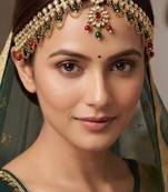 multicolor color kundan & agate stone maang tikka | gold plated