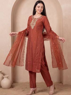 Women Ethnic Motifs Embroidered Regular Thread Work Kurta with Trousers & With Dupatta 1