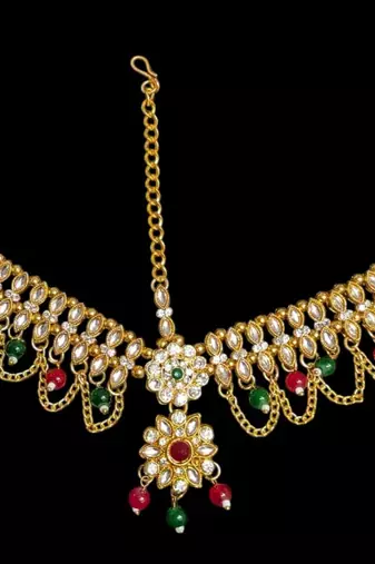 Kundan & agate stone maang tikka | gold plated