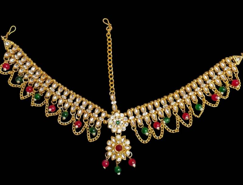 multicolor color kundan & agate stone maang tikka | gold plated