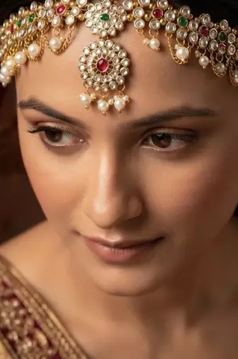 Kundan & agate stone maang tikka | gold plated