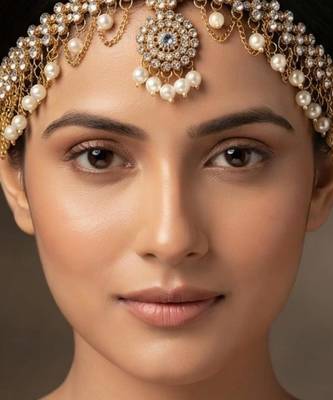 white color kundan & agate stone maang tikka | gold plated 1