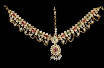 Kundan & agate stone maang tikka | gold plated 2