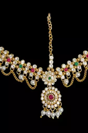 Kundan & agate stone maang tikka | gold plated
