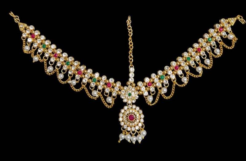 Kundan & agate stone maang tikka | gold plated