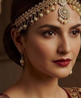 gold color kundan & agate stone maang tikka | gold plated 1