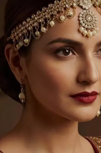 gold color kundan & agate stone maang tikka | gold plated