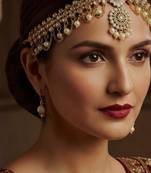 gold color kundan & agate stone maang tikka | gold plated